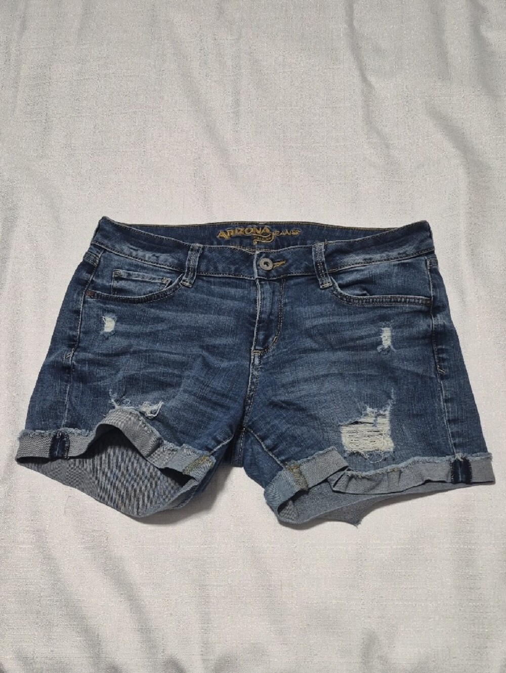 Arizona Jean Company Distressed Dark Blue Denim Roll-Hem Shorts Size 8